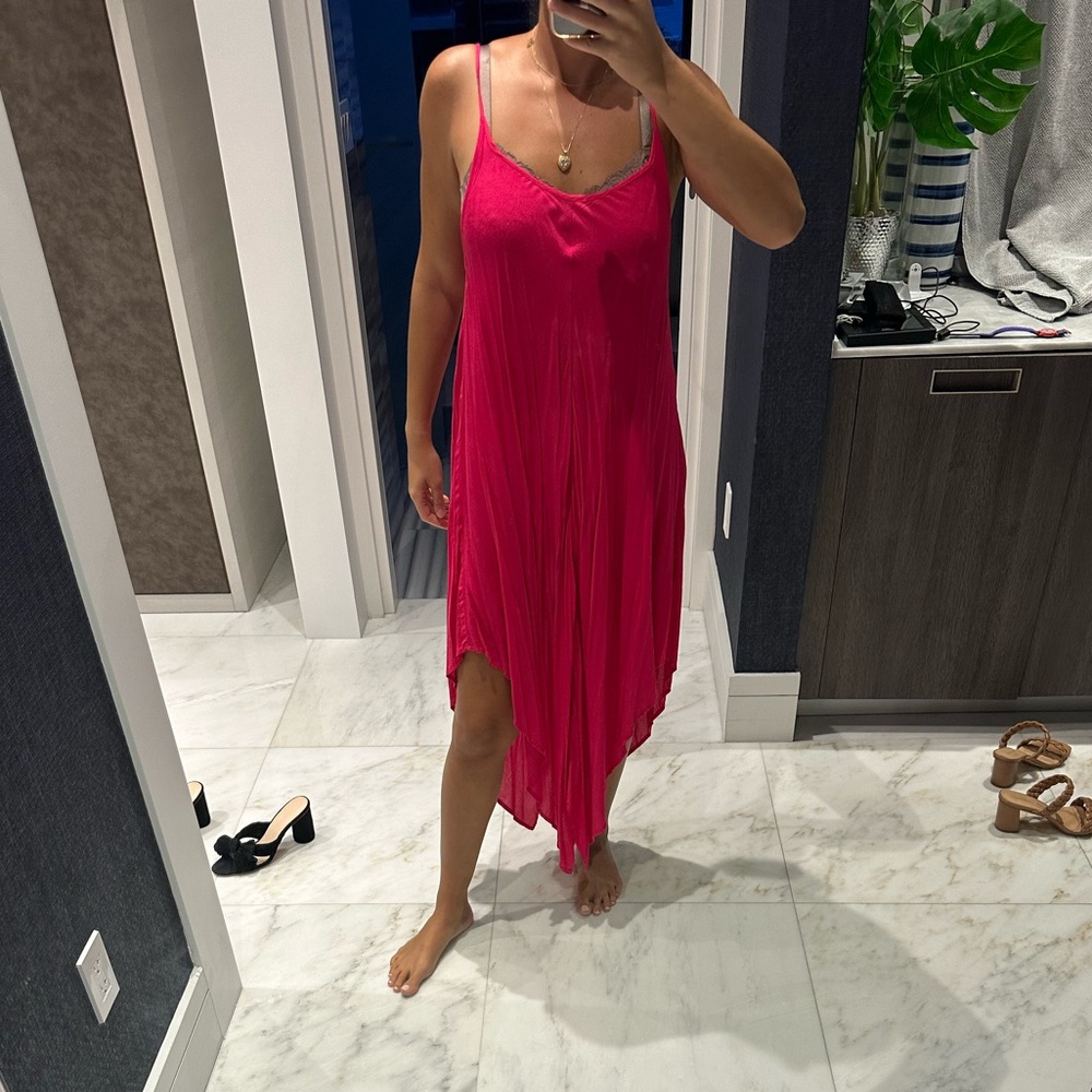 Hot pink beach cover up dress L